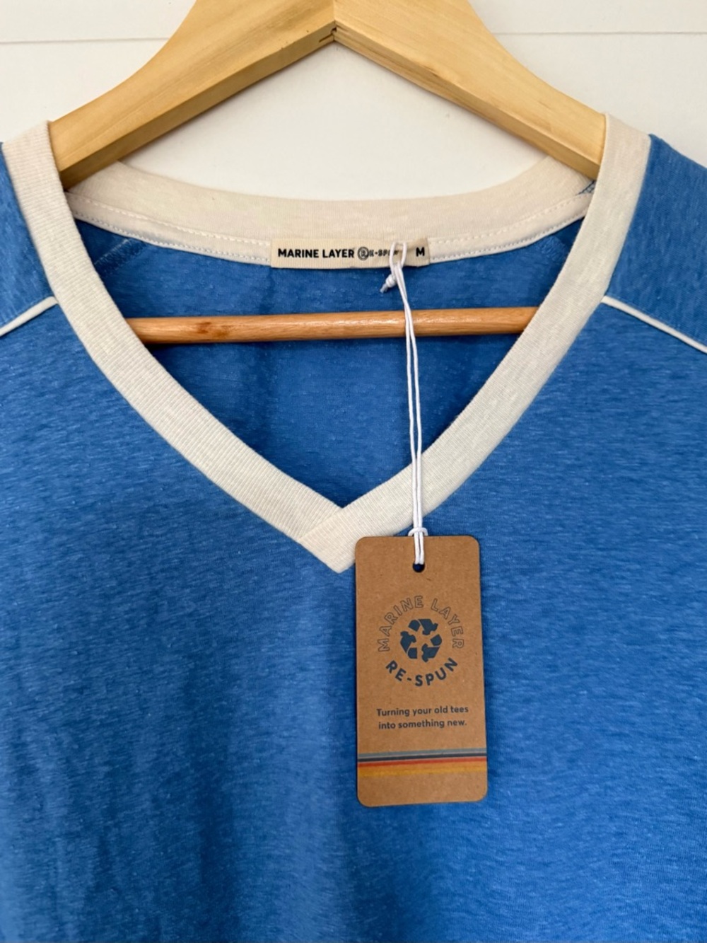 Marine Layer Re-Spun Varsity V-Neck Tee in Marina Blue - NWT - Picture 2 of 8